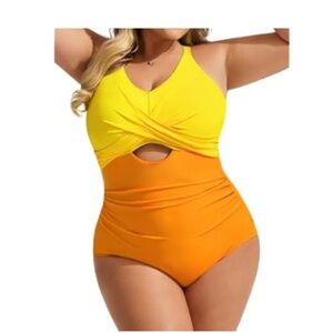 Women’s Plus Size Tummy Control Mesh Cutout Twist Front One Piece Bathing Suit